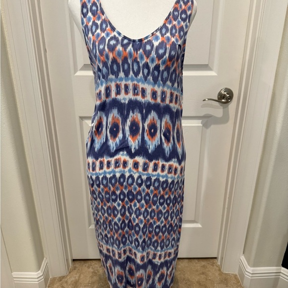 Tommy Bahama Blue and Orange Patterned Sleeveless Bodycon  Dress, medium - Picture 1 of 4